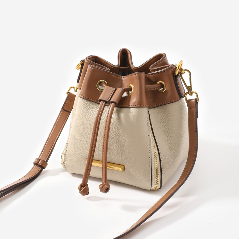 1656 canvas leather string bucket bag