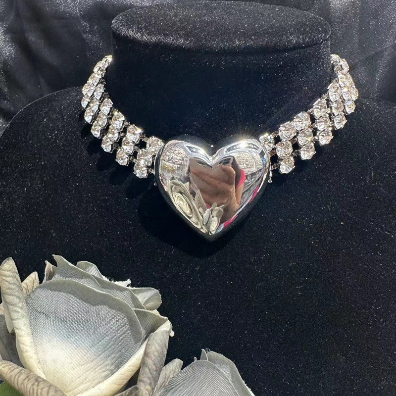 1662 rhinestone alloy heart necklace fashion jewelry