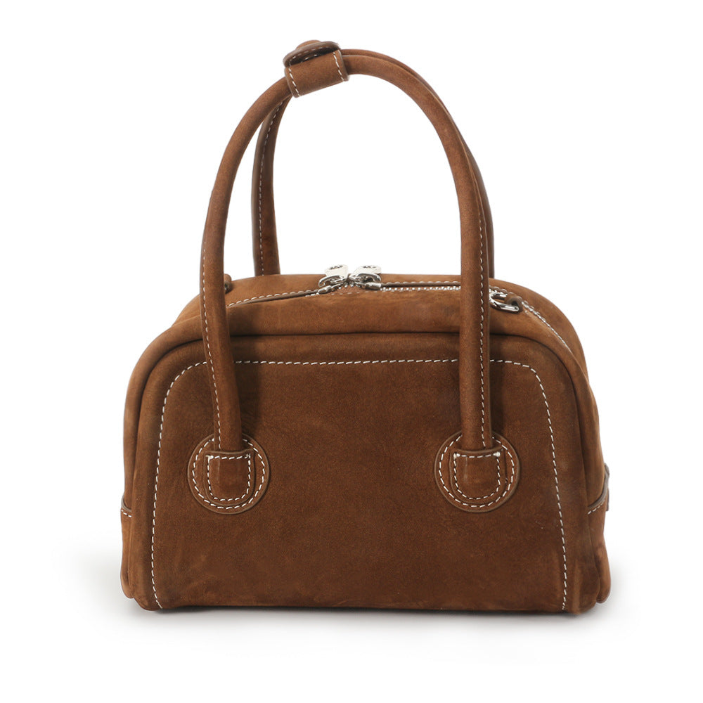 1781 small suede leather bowling handbag