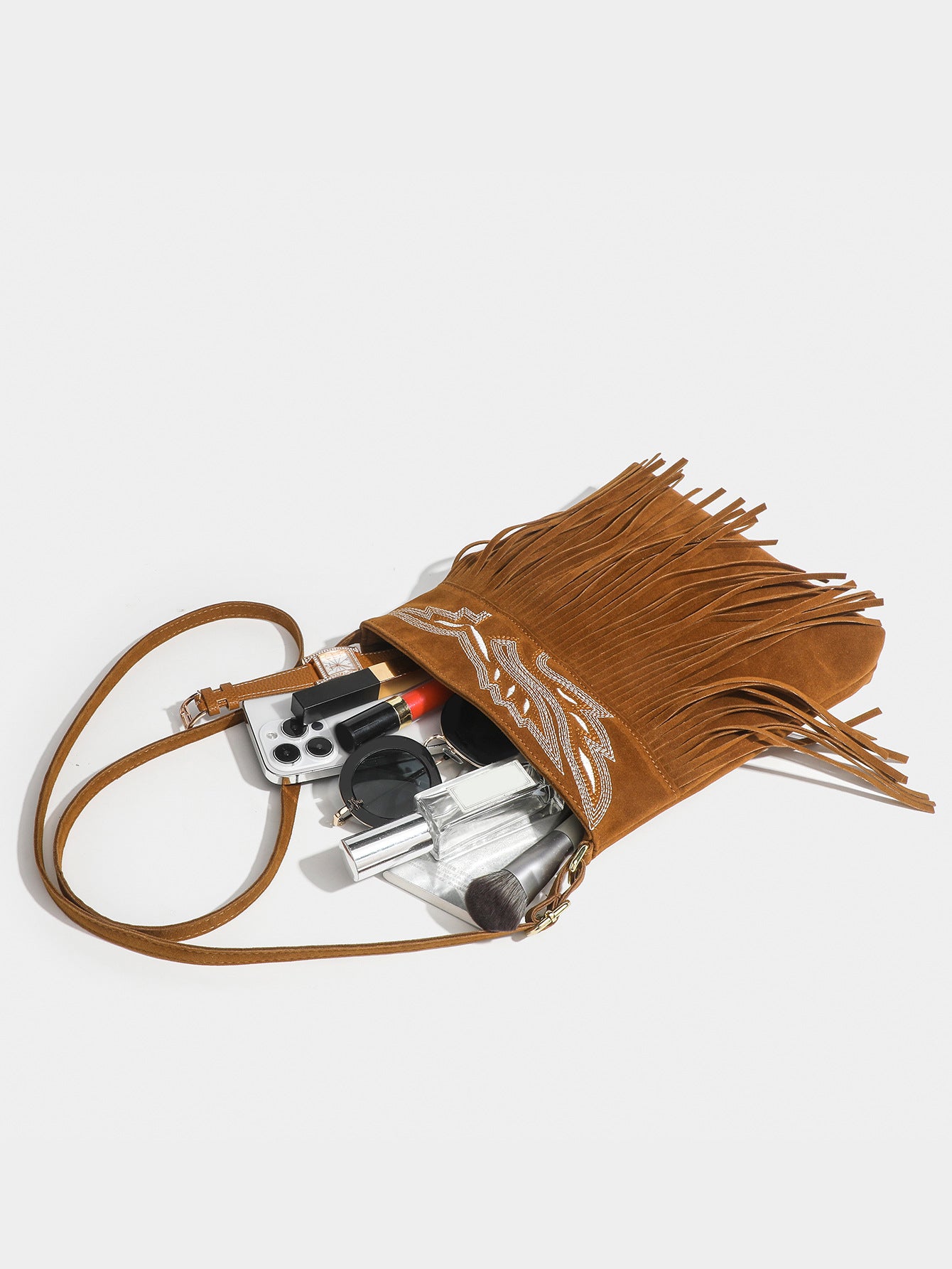 DH29 suede leather tassel shoulder bag