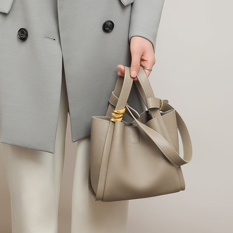 1627 genuine leather women bucket handbag