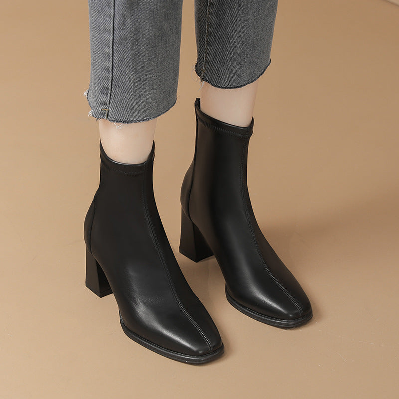 1769 genuine leather chunky heel ankle boots