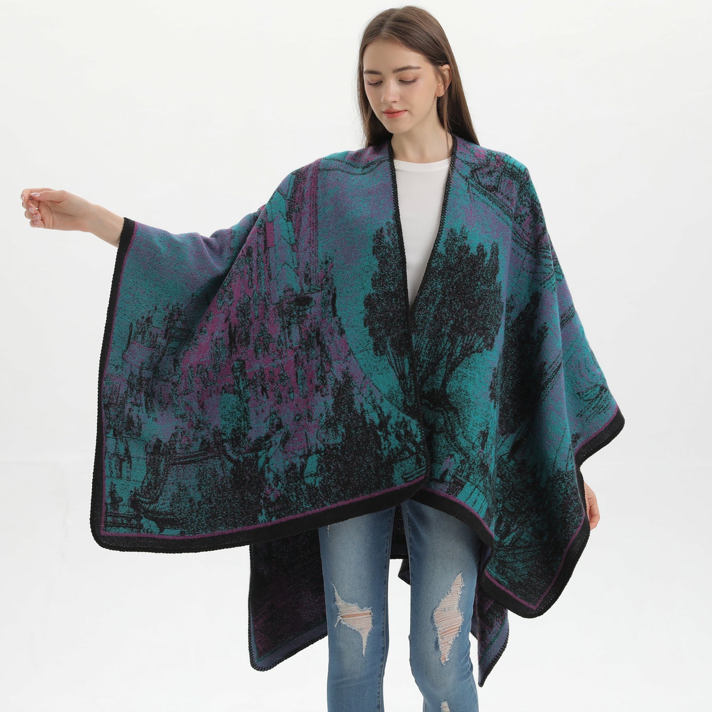 1136 imitation cashmere cape double shawl