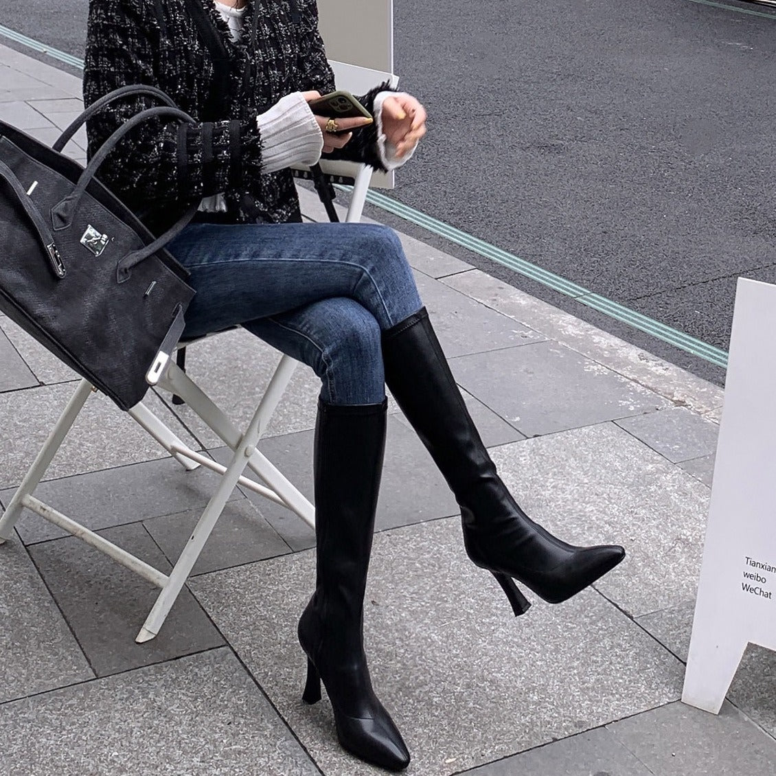 1806 pointed toe knee high boots