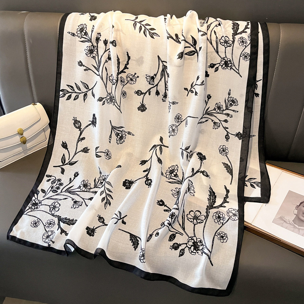 2152 flower print silk scarf
