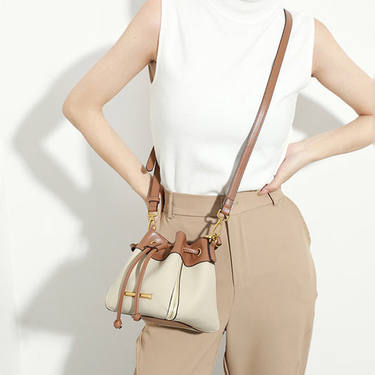 1656 canvas leather string bucket bag