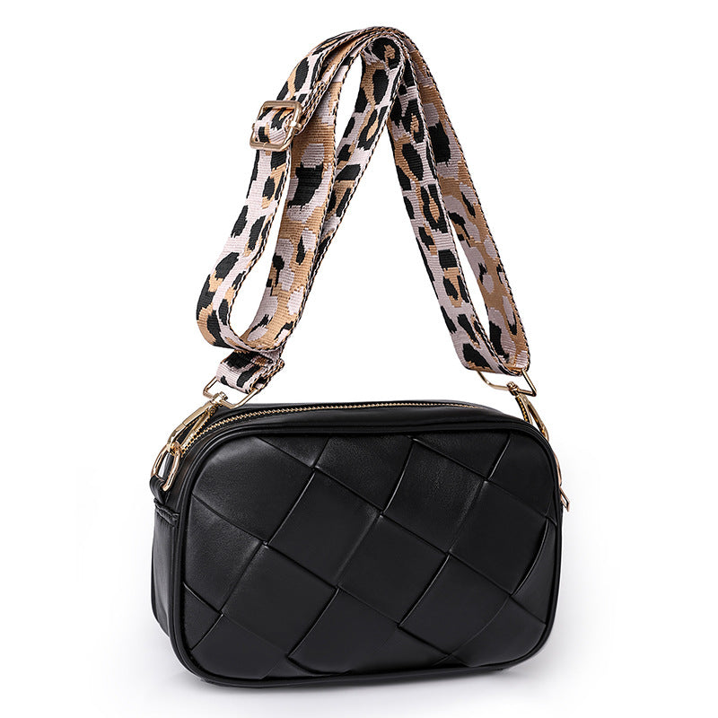 586 leather knit camera crossbody bag