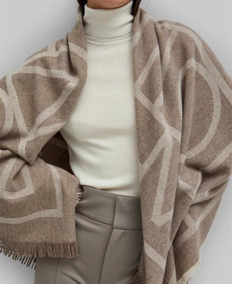 1748 100% wool thick pashmina large poncho