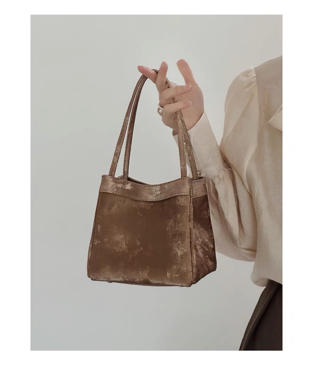 1579 women satins leather bucket handbag