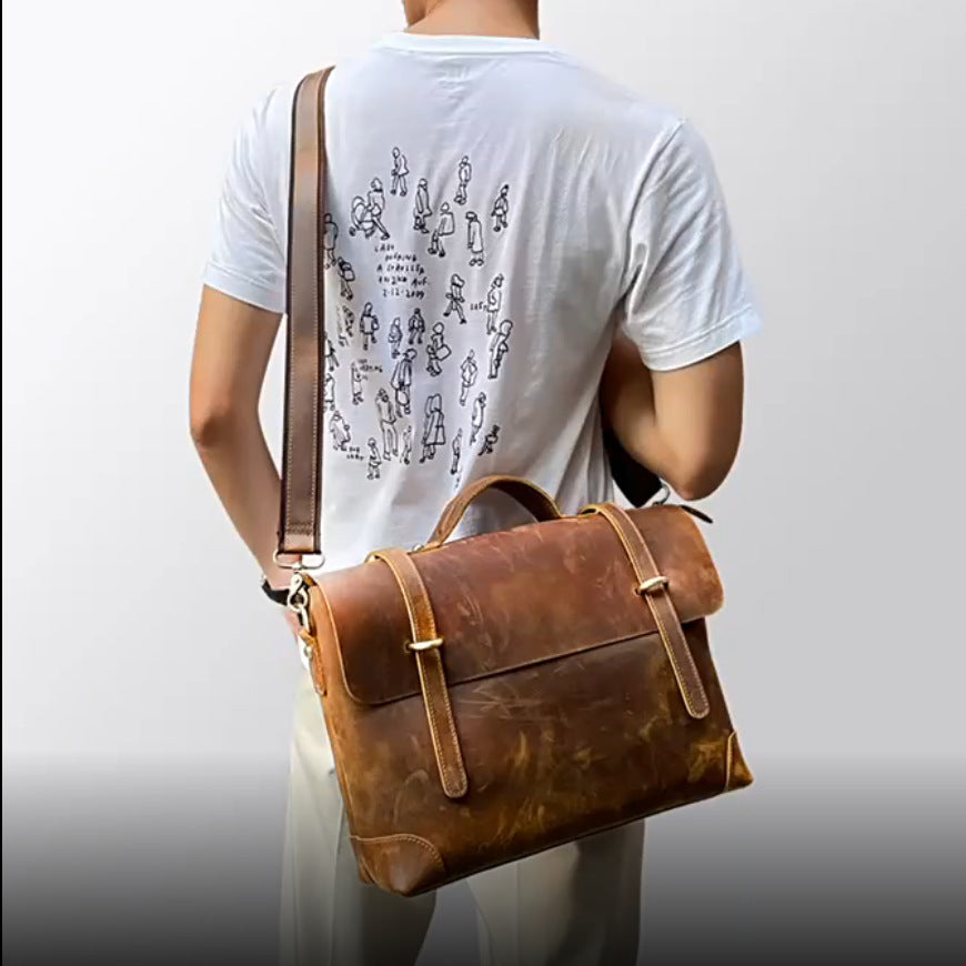 1720 vintage men's leather briefcase handbag