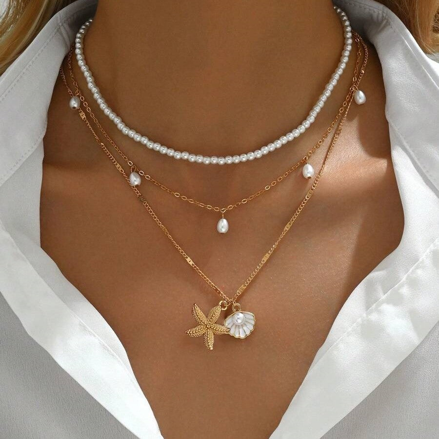 2272 shell pearl 3 layers necklace