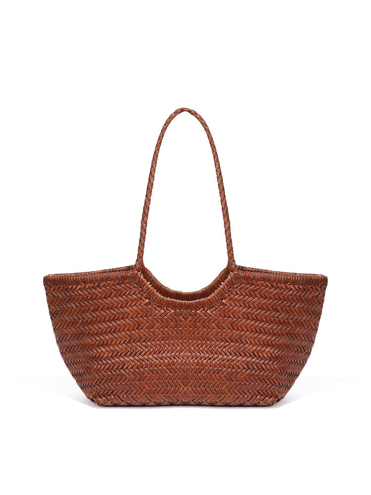 2310 cow leather woven basket handbag
