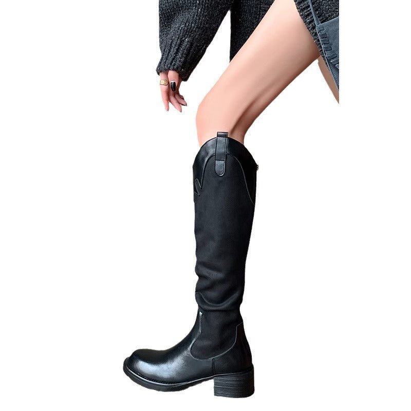 1768 women chunky knee high boots