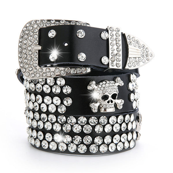 1607- rhinestone leather belt