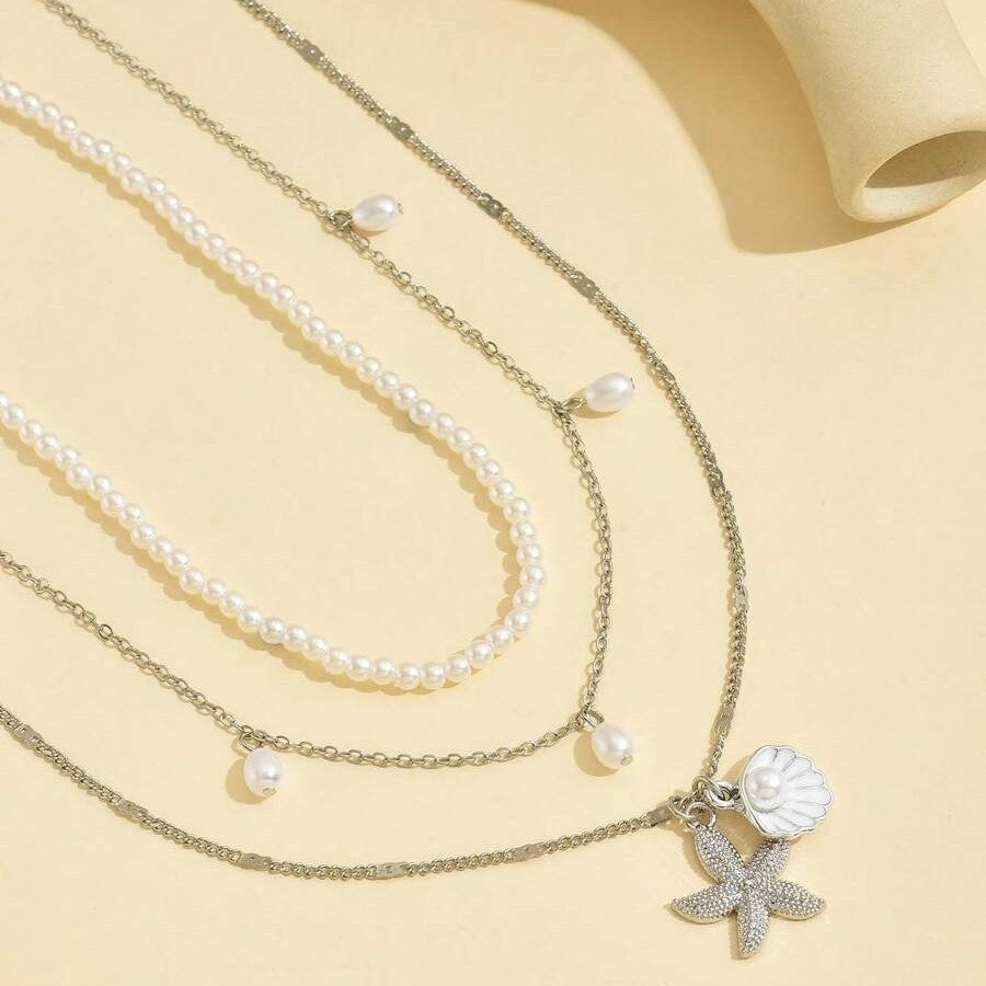 2272 shell pearl 3 layers necklace