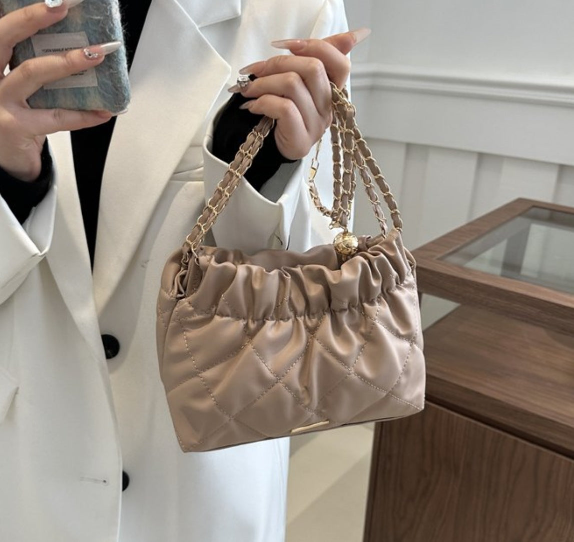 STA-1 Sheepskin plaid chain shoulder bag