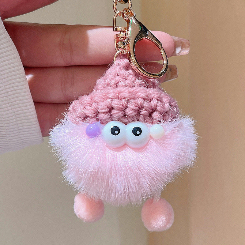 1721 lovely cartoon doll keychain faux fur key pendant