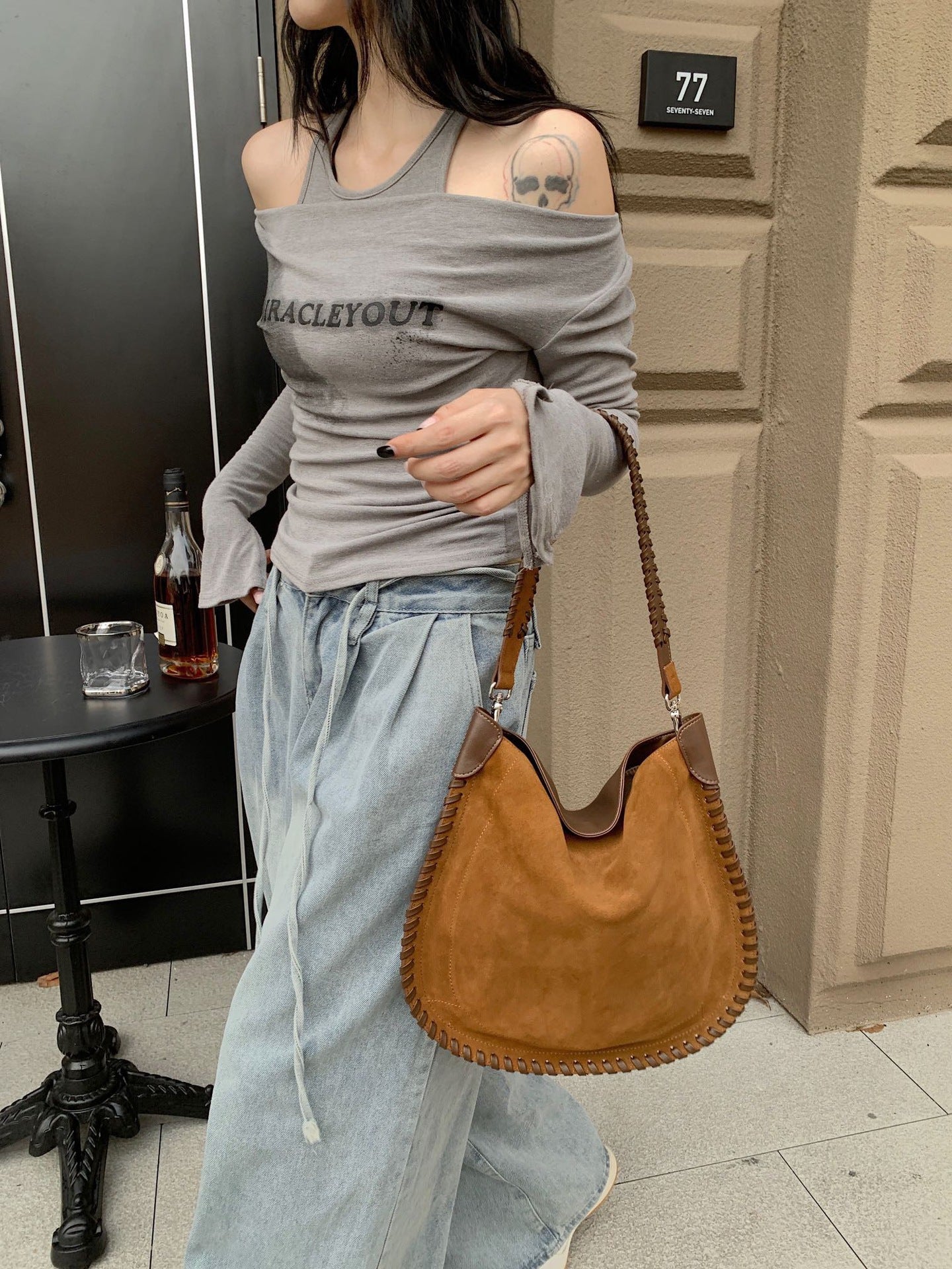 1777 suede leather handmade saddle bag