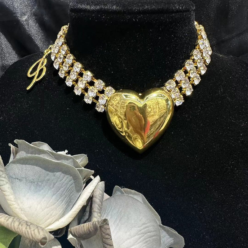 1662 rhinestone alloy heart necklace fashion jewelry