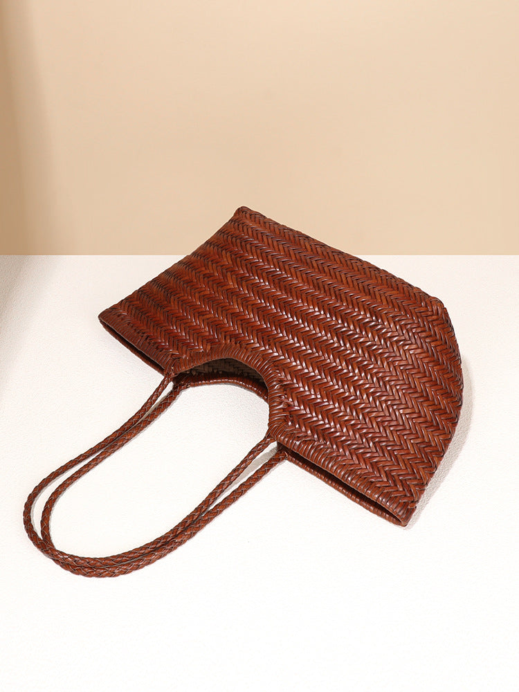 2310 cow leather woven basket handbag