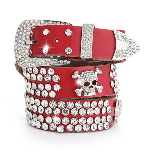 1607- rhinestone leather belt
