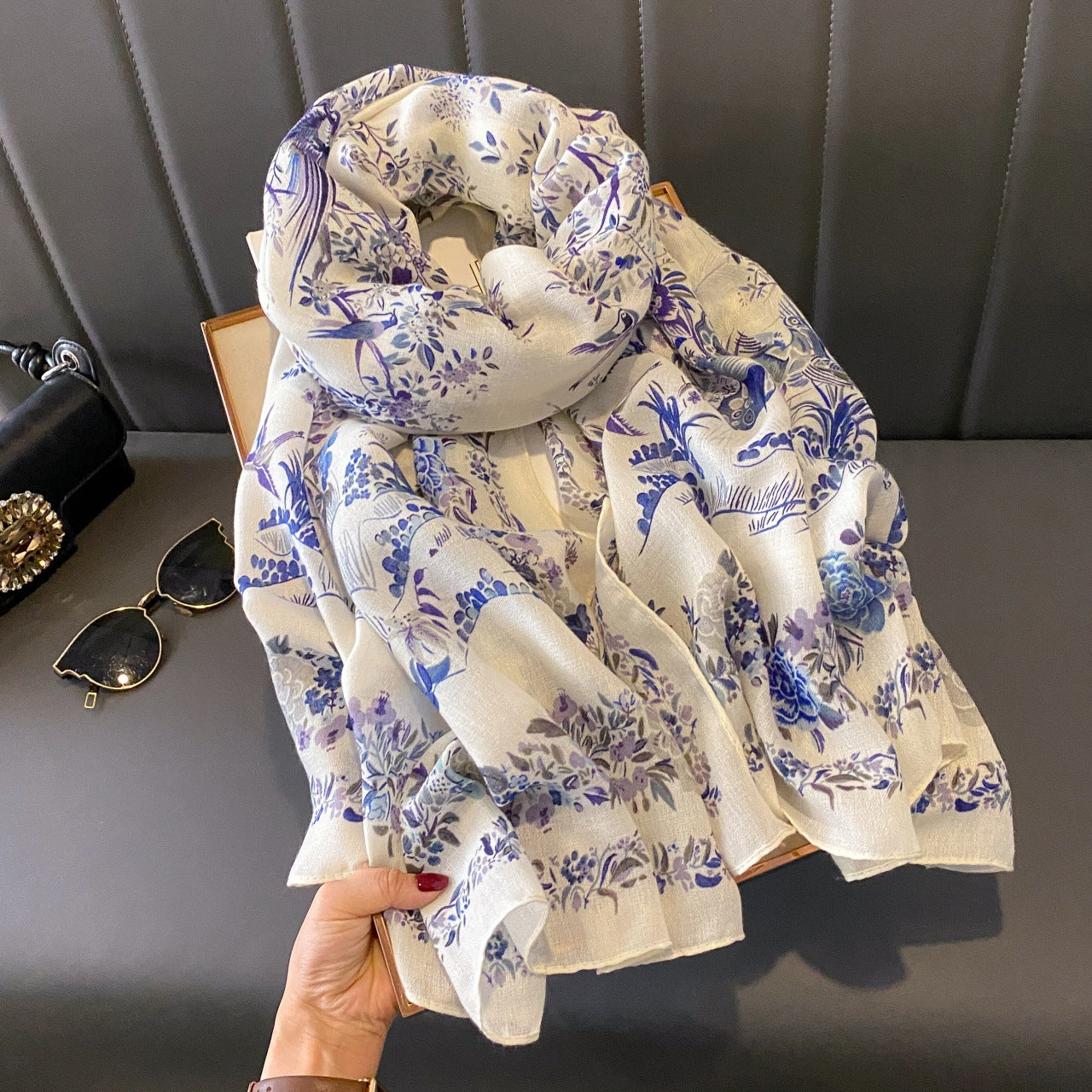 2152 flower print silk scarf
