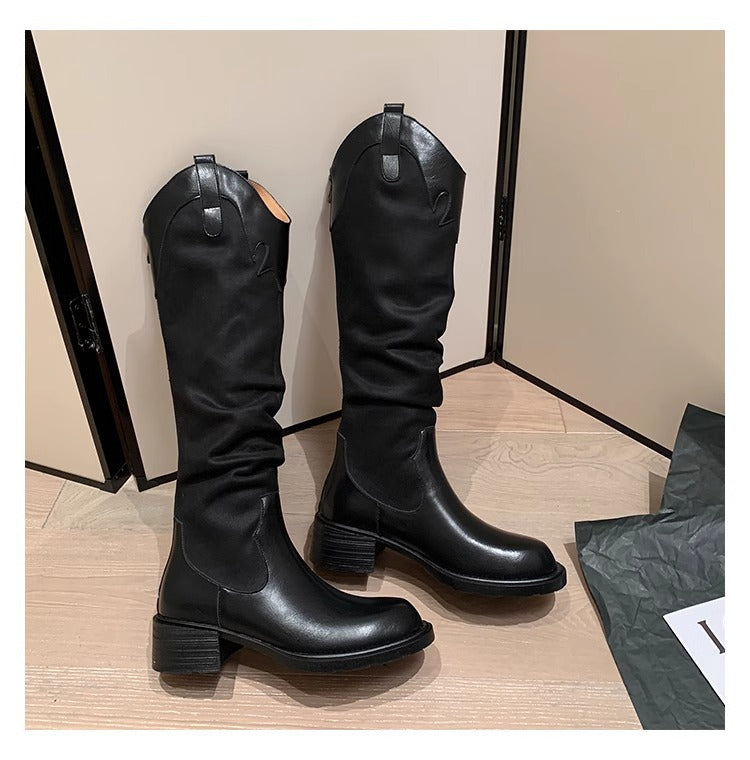 1768 women chunky knee high boots
