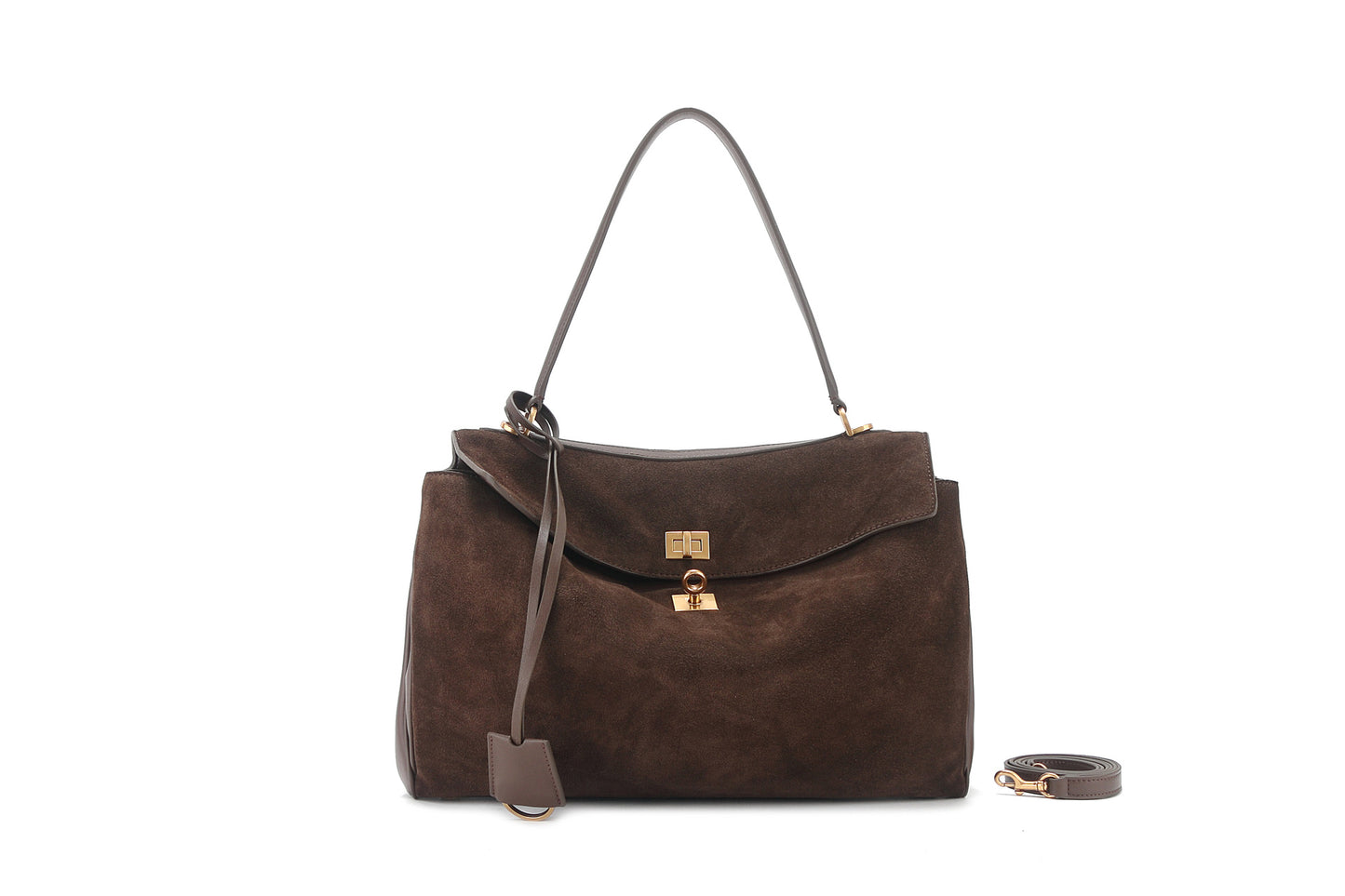 1848 suede leather lock shoulder bag