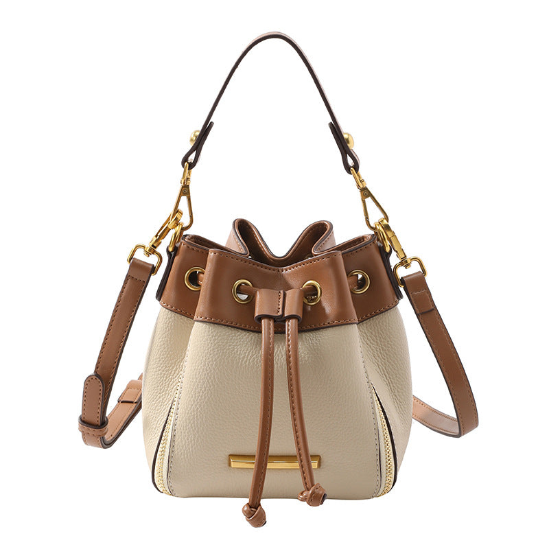 1656 canvas leather string bucket bag