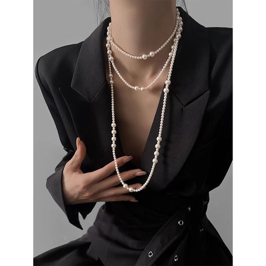 1672 elegant style three layer pearl necklace