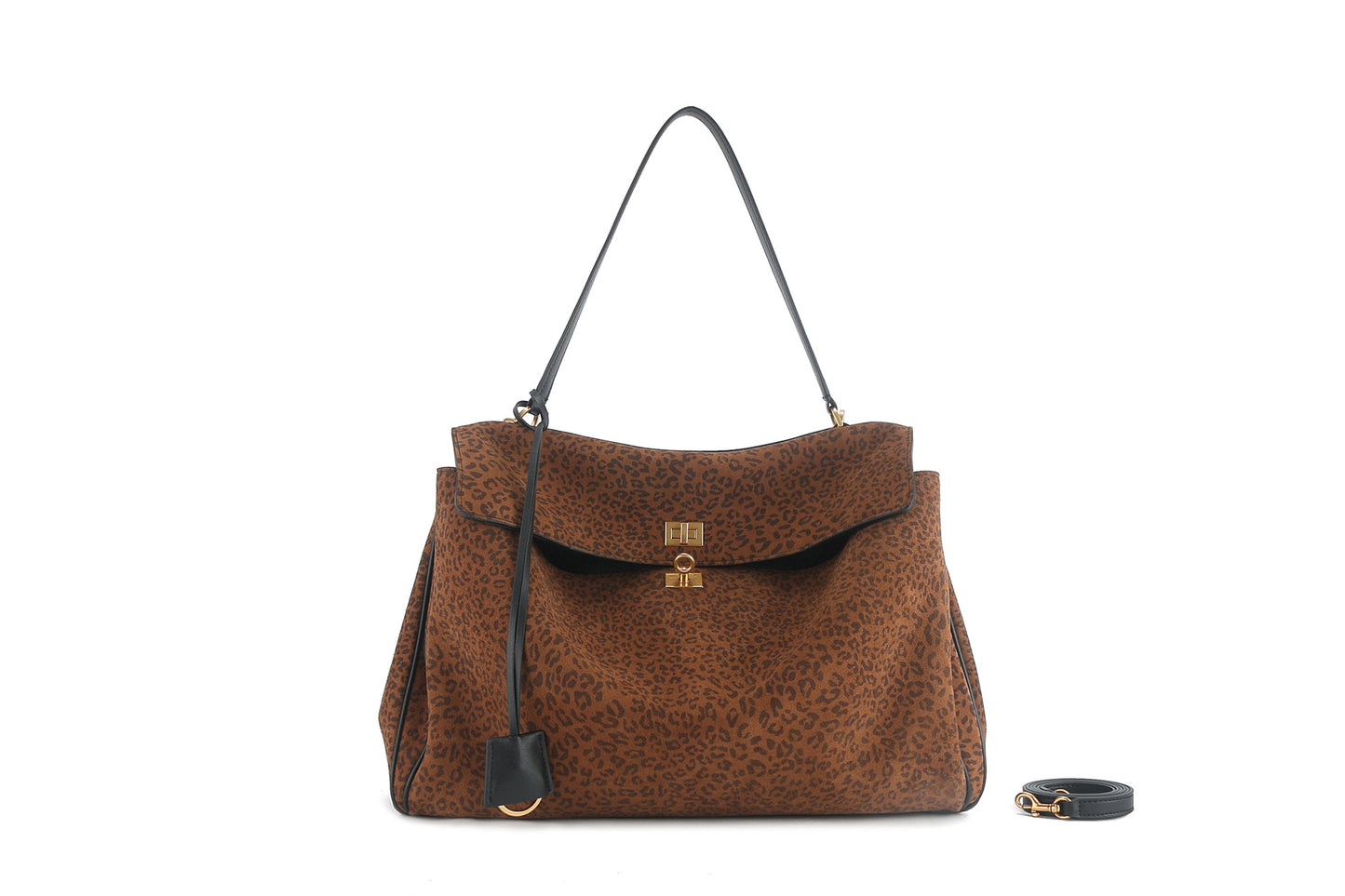 1848 suede leather lock shoulder bag