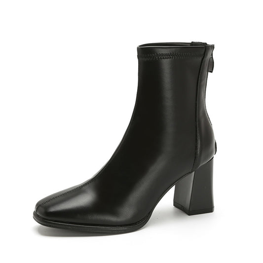 1769 genuine leather chunky heel ankle boots