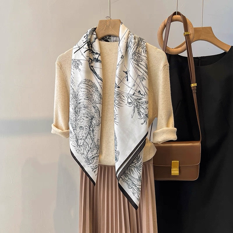 2401 flower print silk scarf