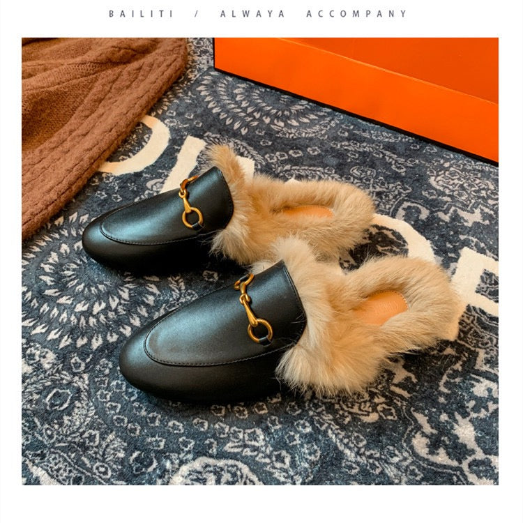 3891 Fashion Flat Plush Slip-On Slippers