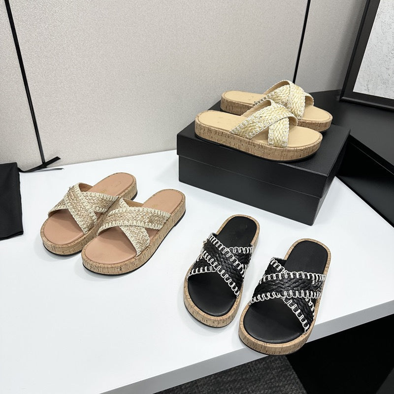 4049 Cross-strap knitted slipper