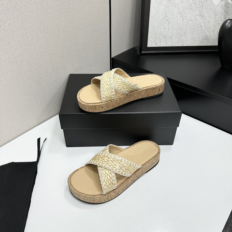 4049 Cross-strap knitted slipper