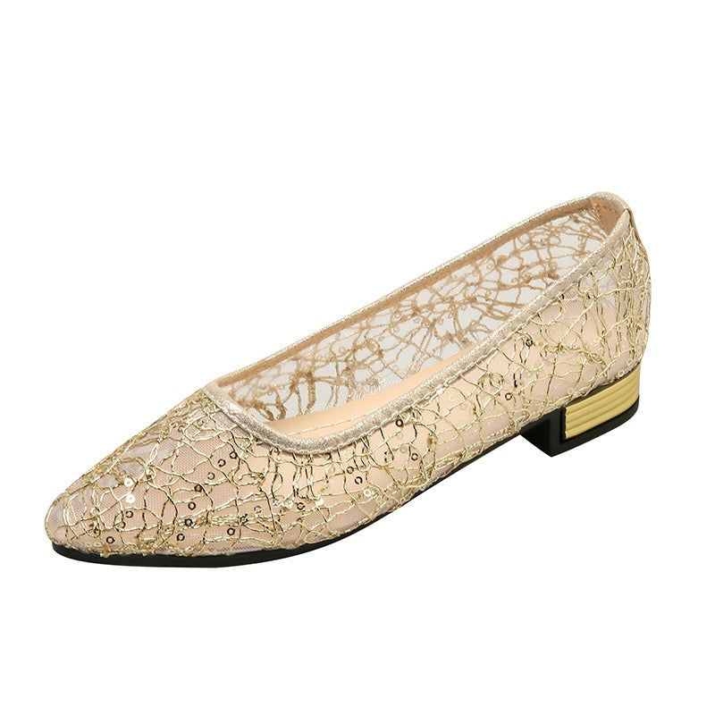 4044 Fashionable pointed-toe openwork flats