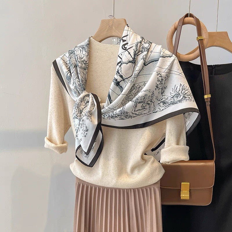 2401 flower print silk scarf