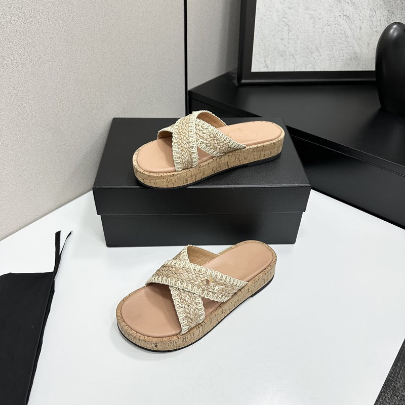 4049 Cross-strap knitted slipper