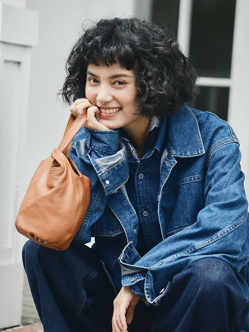 4468 genuine leather bucket bag