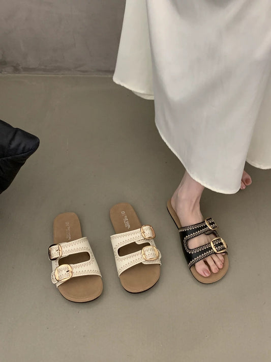 4521 genuine leather slides