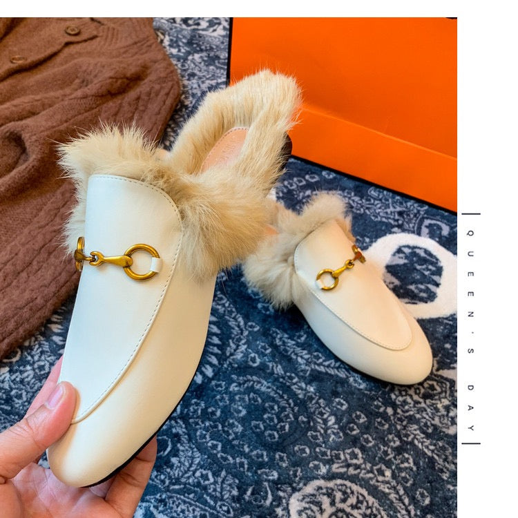 3891 Fashion Flat Plush Slip-On Slippers