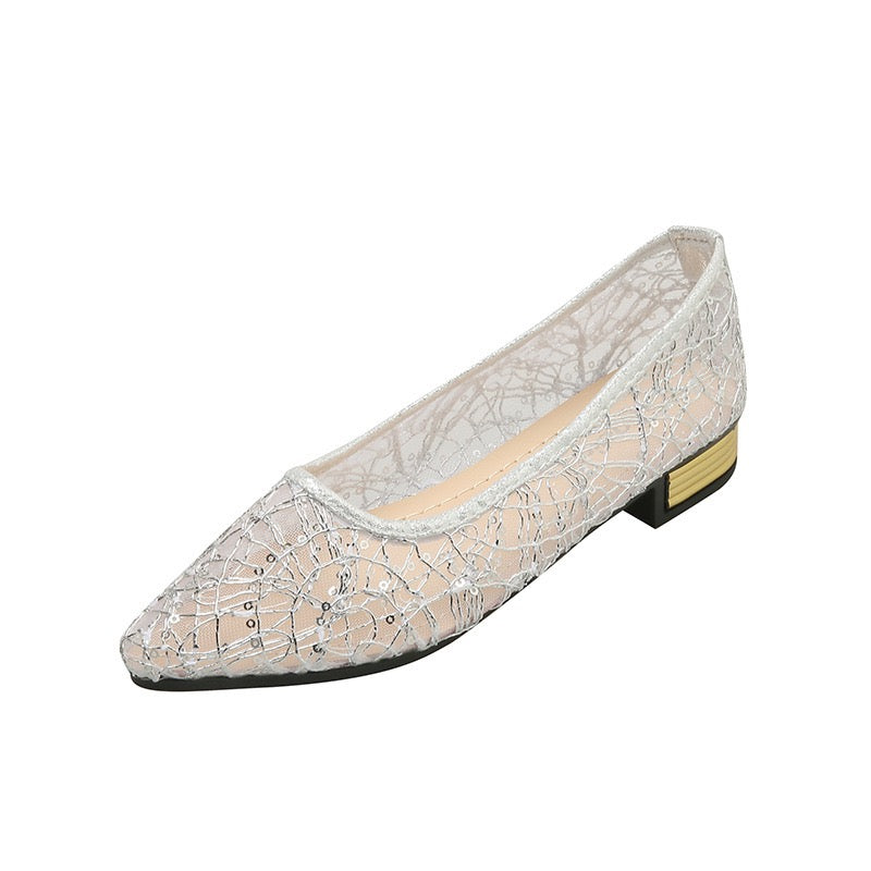 4044 Fashionable pointed-toe openwork flats