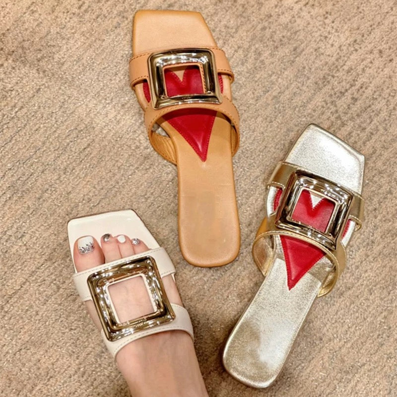 4619 genuine leather women slippers