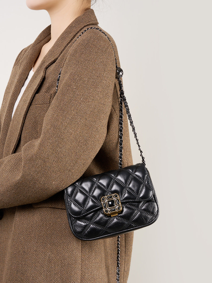 1431 plaid chain crossbody bag