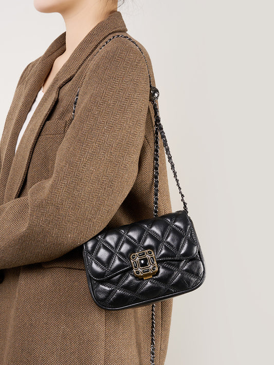 1431 plaid chain crossbody bag