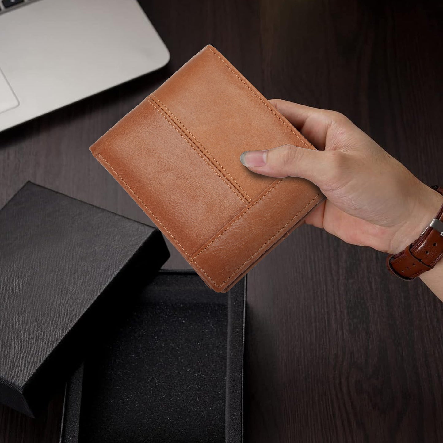 ZH1 cowhide leather 2fold wallet