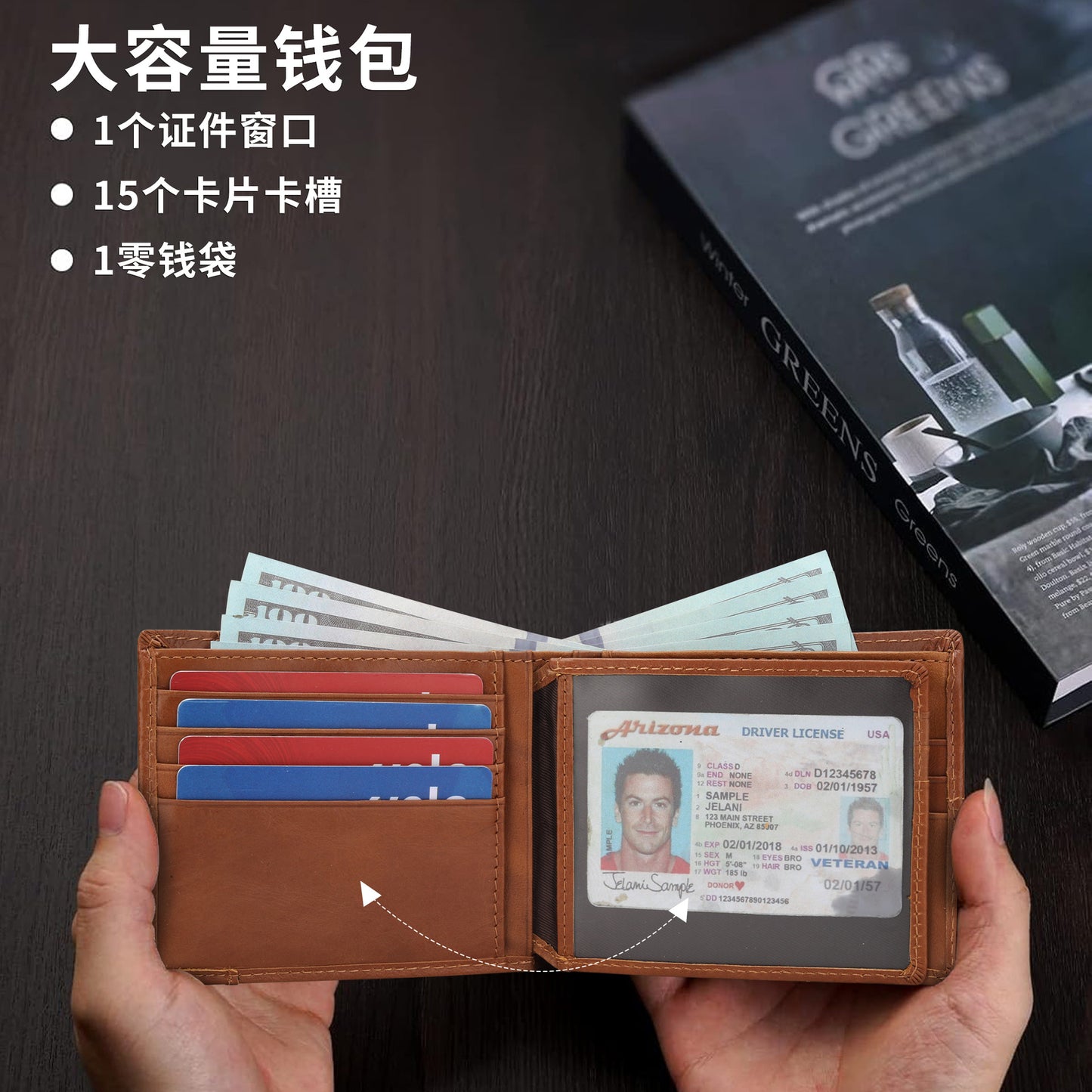 ZH1 cowhide leather 2fold wallet