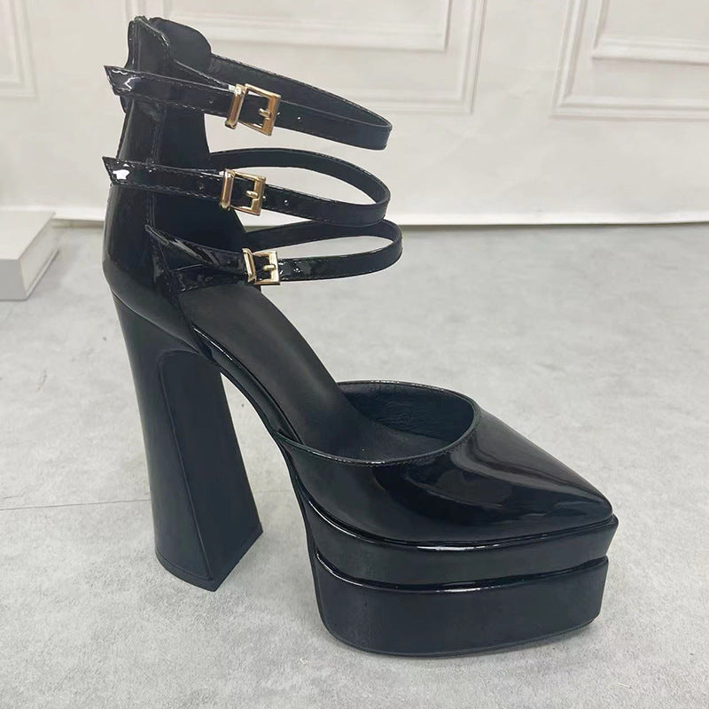 2123 patent leather thick heel sandals