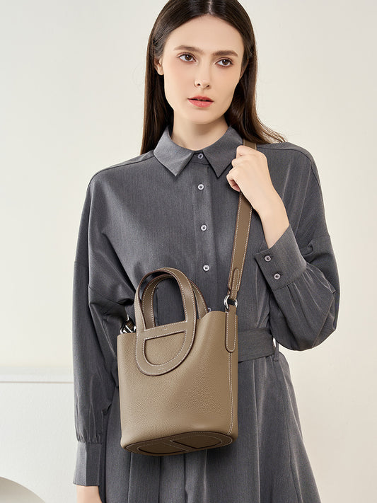 2143 genuine leather bucket handbag